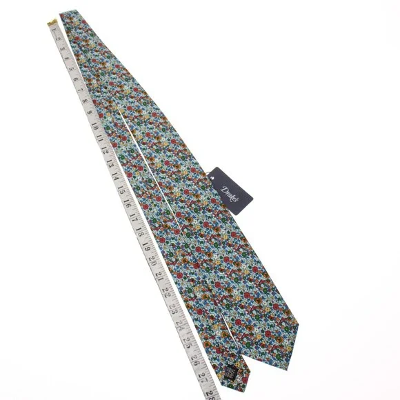 Drake's NWT Neck Tie in Blue / Multicolor Mini Floral Print 100% Silk